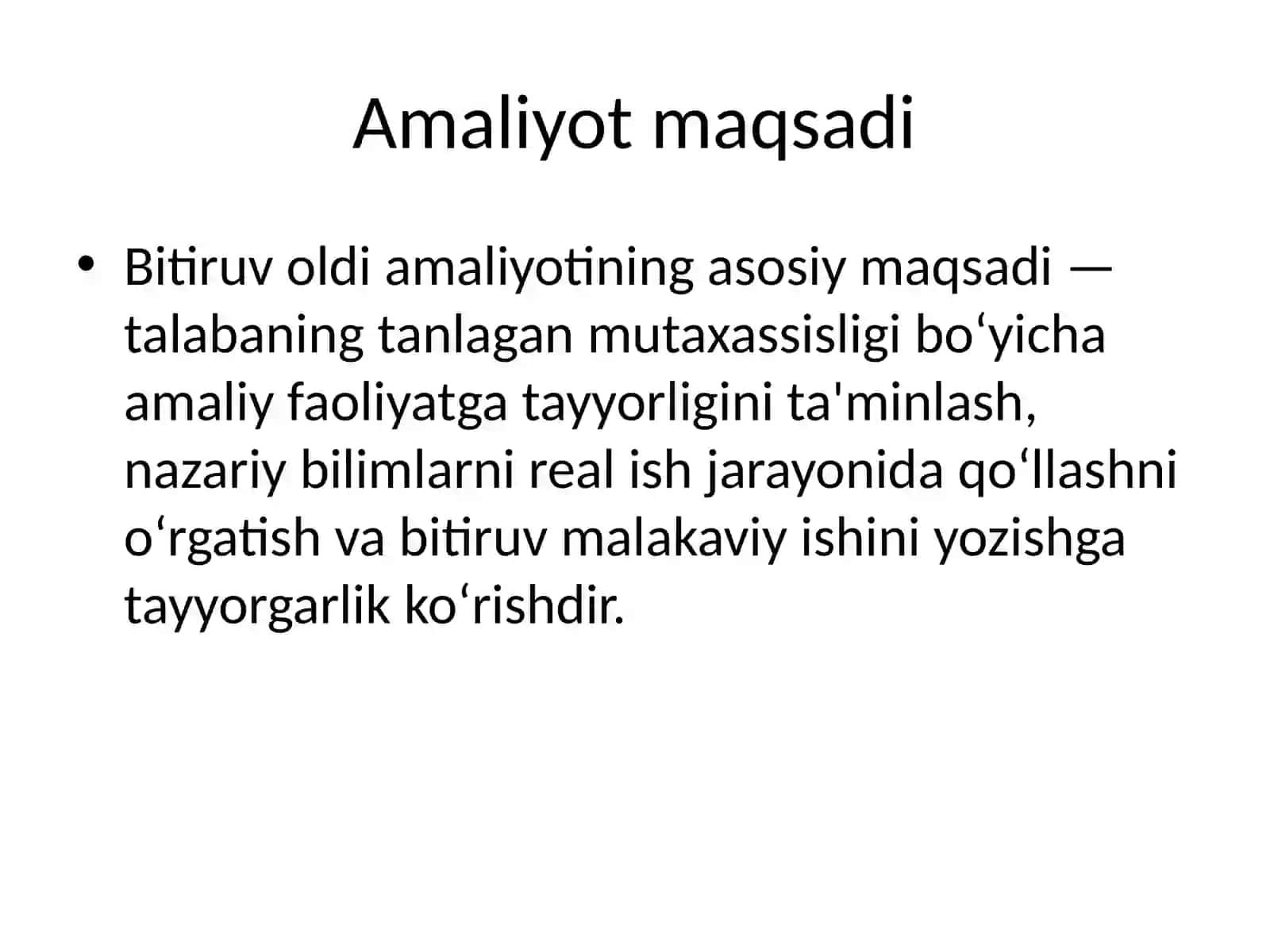 Bitiruv oldi amaliyoti uchun tayyorlagan taqdimoti 3