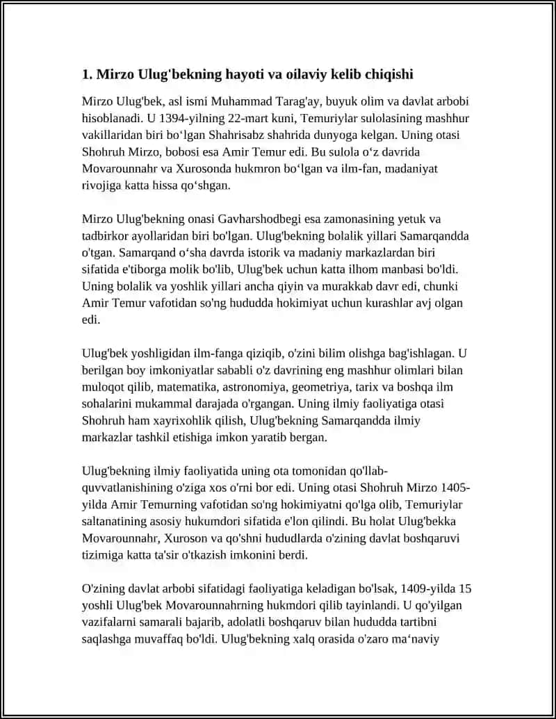 MIRZO ULUGBEK DAVLAT ARBOBI VA BUYUK OLIM REFERAT 3