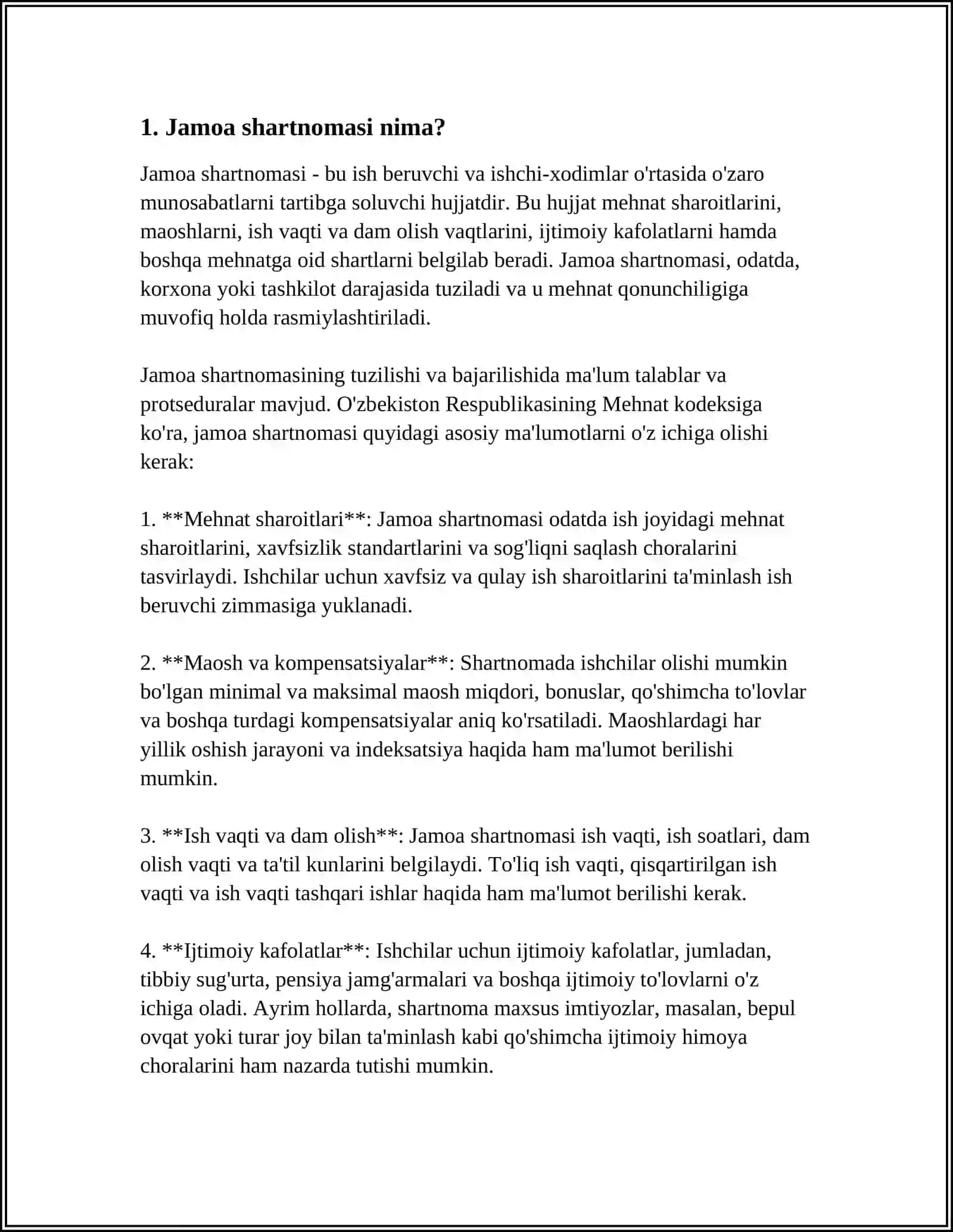 MUSTAQIL ISH Mavzu: JAMOA SHARTNOMASI 3