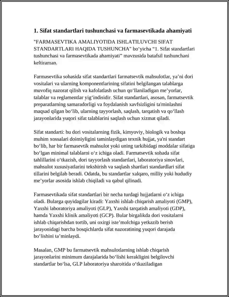 FARMASEVTIKA AMALIYOTIDA ISHLATILUVCHI SIFAT STANDARTLARI HAQIDA TUSHUNCHA 3