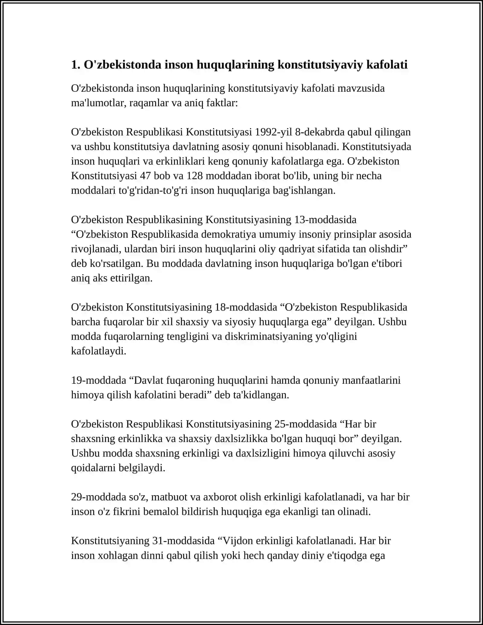 O'ZBEKISTONDA INSON XUQUQLARI VA ERKINLIKLARI KAFOLATINING YARATILISHI 3