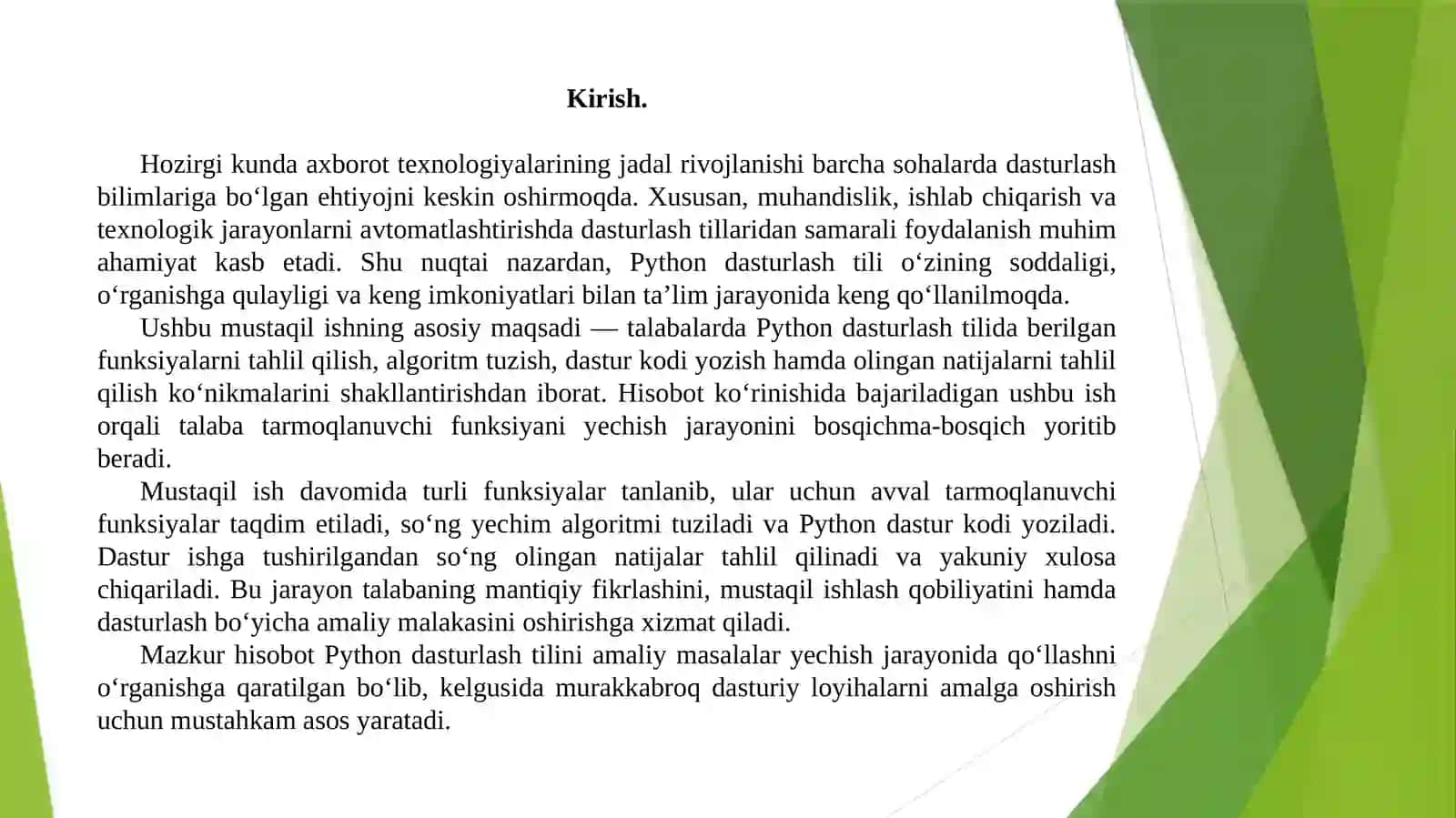 Python dasturida tarmoqlanuvchi funksiyalarni yechish ketma-ketligi bo‘yicha hisobot tayyorlash 3