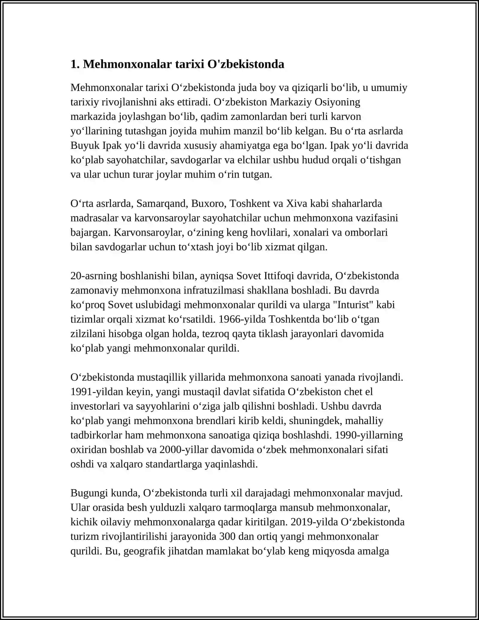 O‘ZBEKISTONDA MEHMONHONA BIZNESI: O’TMISH,BUGUN,KELAJAK 3