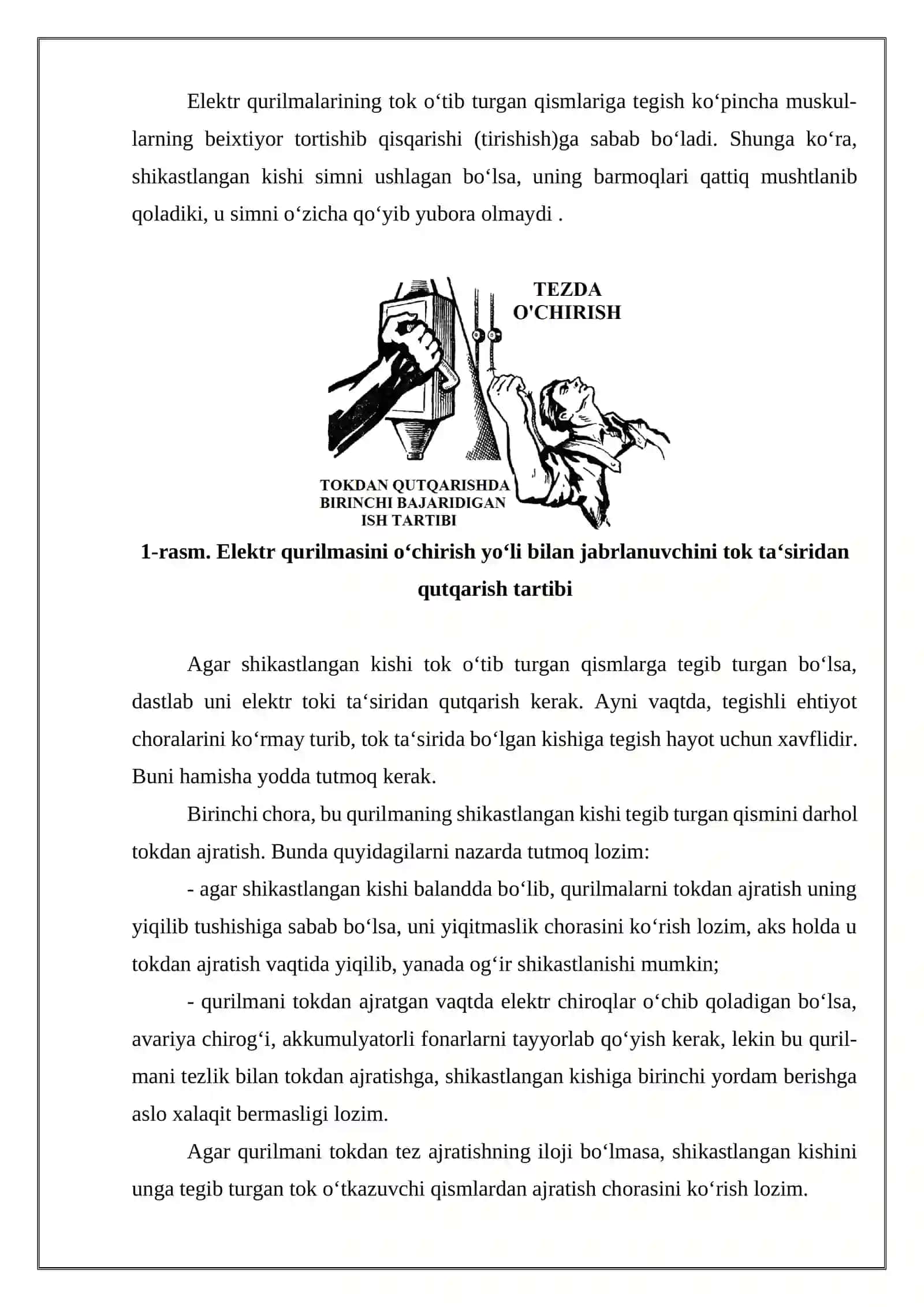 Elektr tokidan shikastlangan va boshqa baxtsiz hodisaga uchragnalarga birinchi yordam berish yo‘llari 3