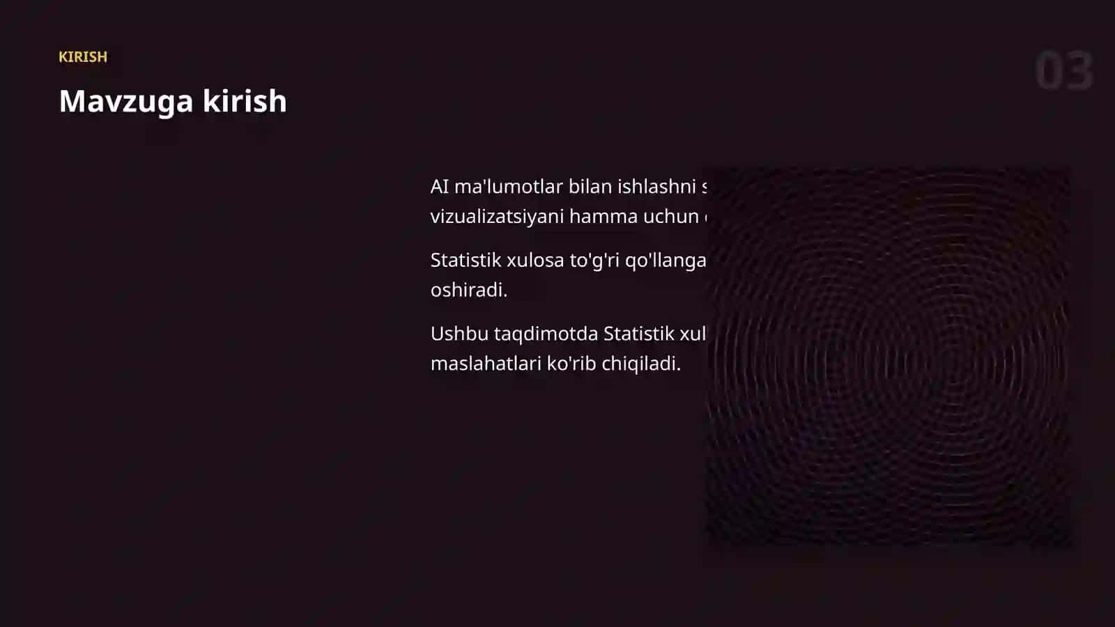 AI MA'LUMOTLAR BILAN ISHLASH Statistik xulosa 3