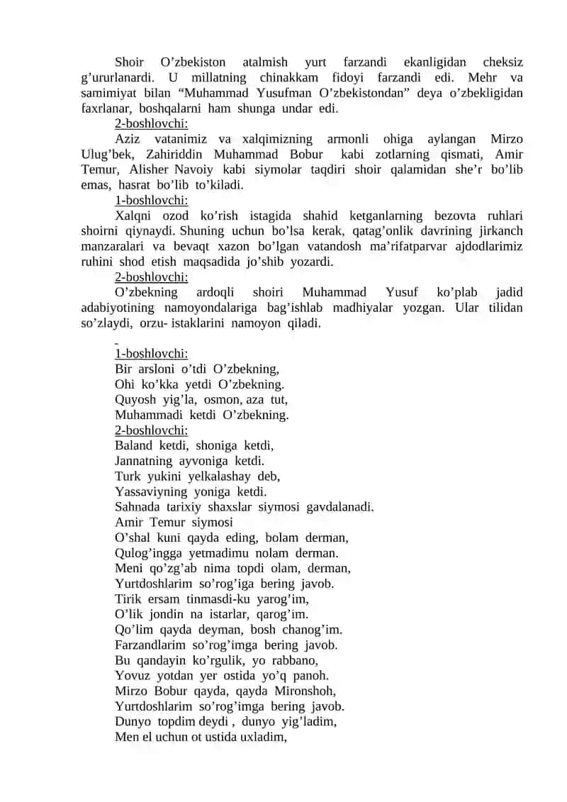 Muhammad Yusuf – el ardog’idagi shoir. Tadbir ssenariysi 3