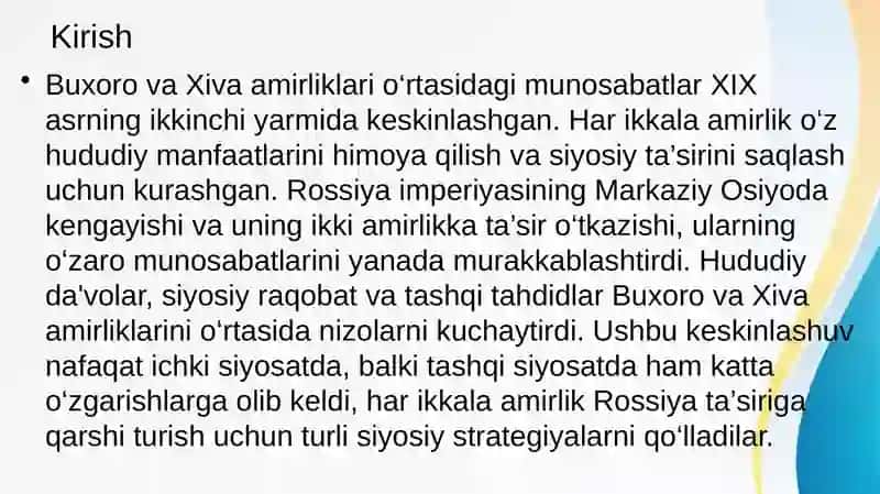 Buxoro -Xiva munosabatlaring keskinlashuvi 3