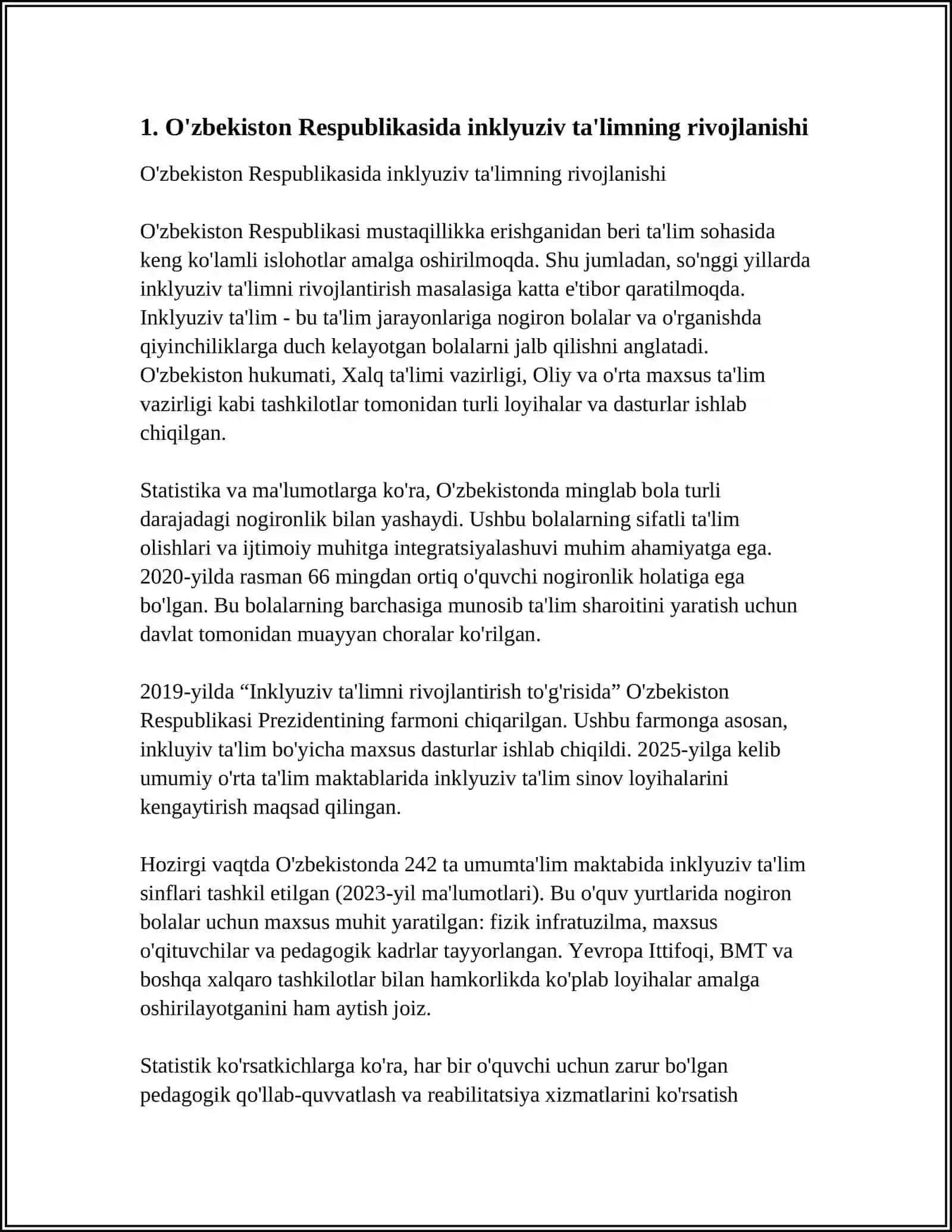 O'ZBEKISTON RESPUBLIKASIDA INKLYUZIV TA'LIMNI QO'LLAB-QUVVATLASHNING HUQUQIY ASOSLARI 3