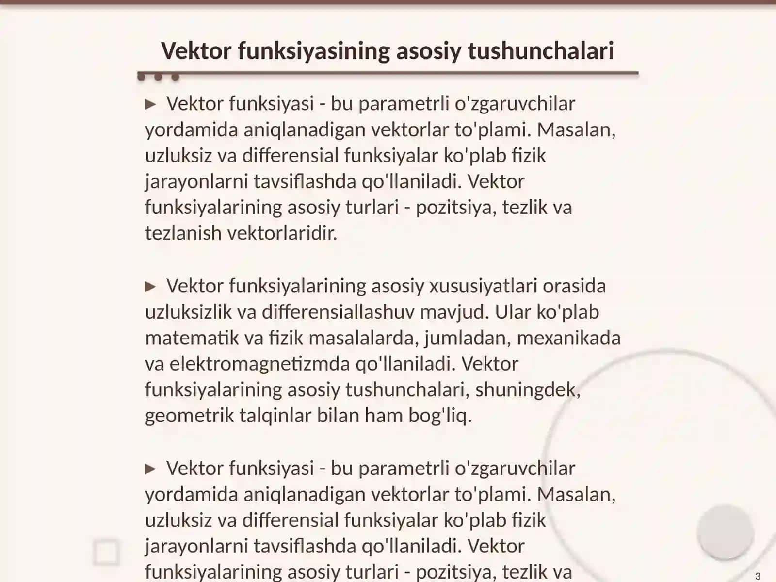 Vektor funksiyasining hosilasi va integrali 3