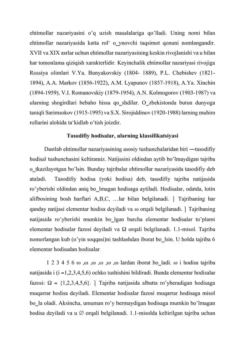 Ehtimollar Nazariyasi. Tasodifiy hodisalar, ularning klassifikatsiyasi 3