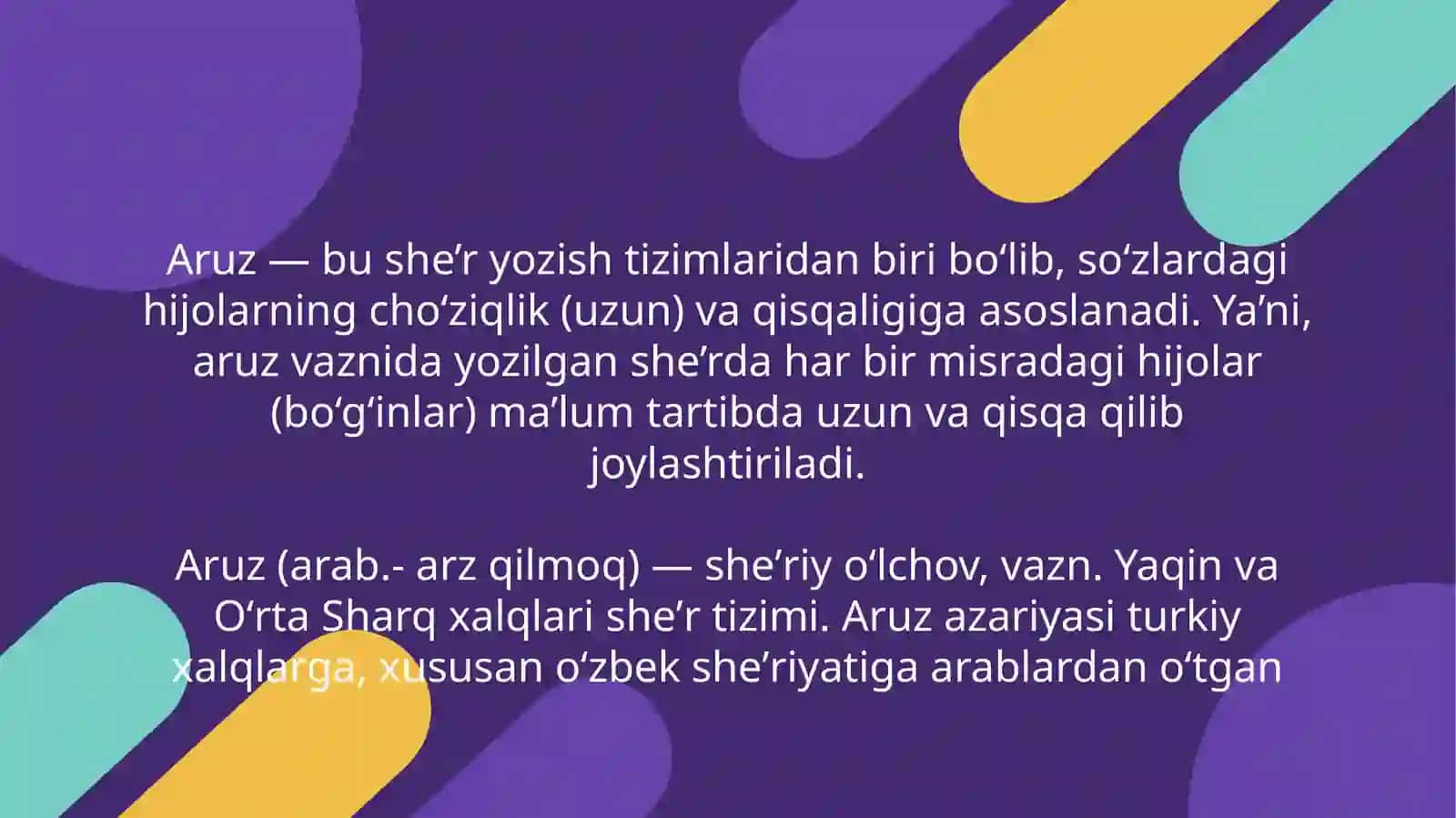 Aruz vaznidagi asarlarni o'qish texnikasi 3