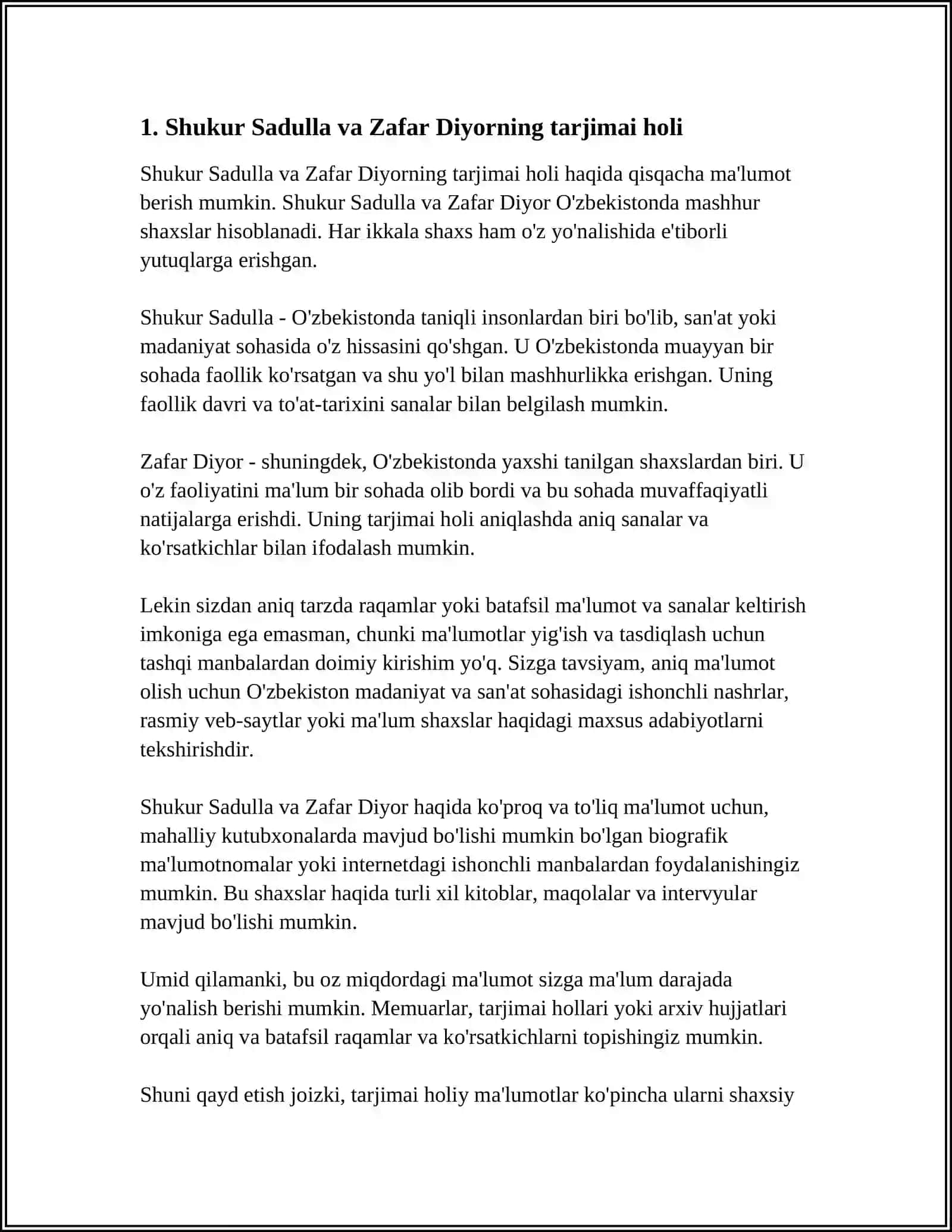 MUSTAQIL ISH: SHUKUR SADULLA VA ZAFAR DIYOR HAYOTI VA IJODI 3