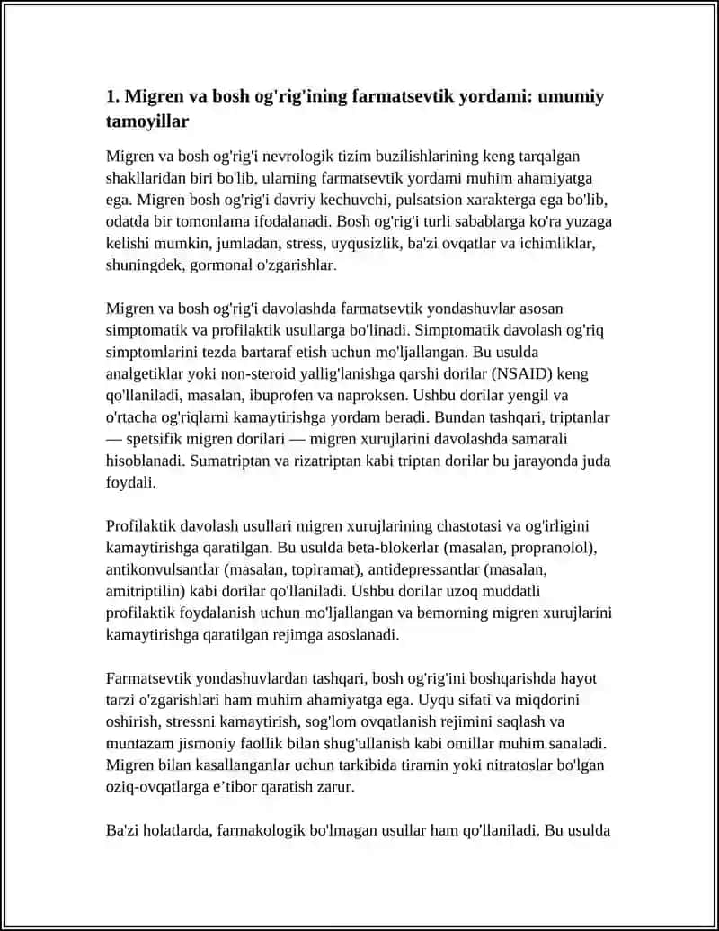 NERV TIZIMI FAOLIYATI BUZILISHI (MIGREN)DA FARMASEVTIK YORDAM TAMOYILLARI 3