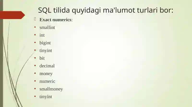 SQL tilida ma’lumot toifalari 3