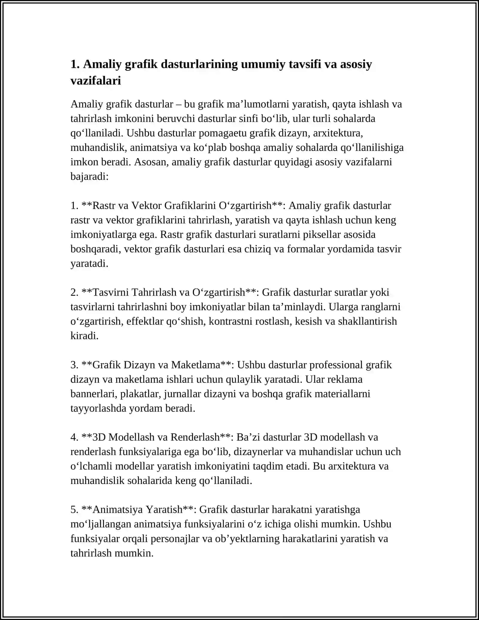 AMALIY GRAFIK DASTURDAN FOYDALANISH. ULARNING TOIFALARI, FUNKSIYALARI VA IMKONIYATLARI 3