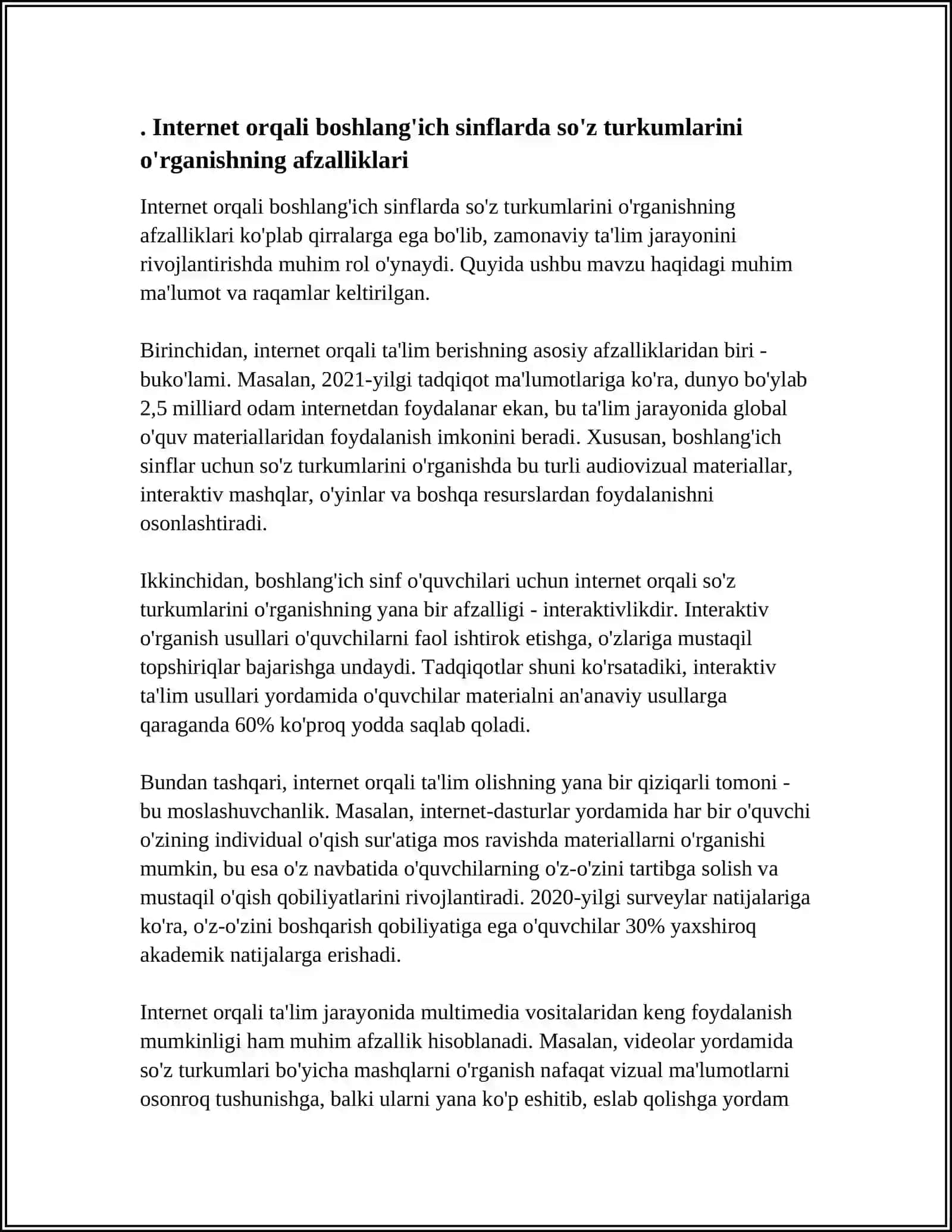INTERNETDAN BOSHLANGʻICH SINFLARDA SOʻZ TURKUMLARINI OʻRGANISHGA OID MA'LUMOTLARNI YIGʻISH 3
