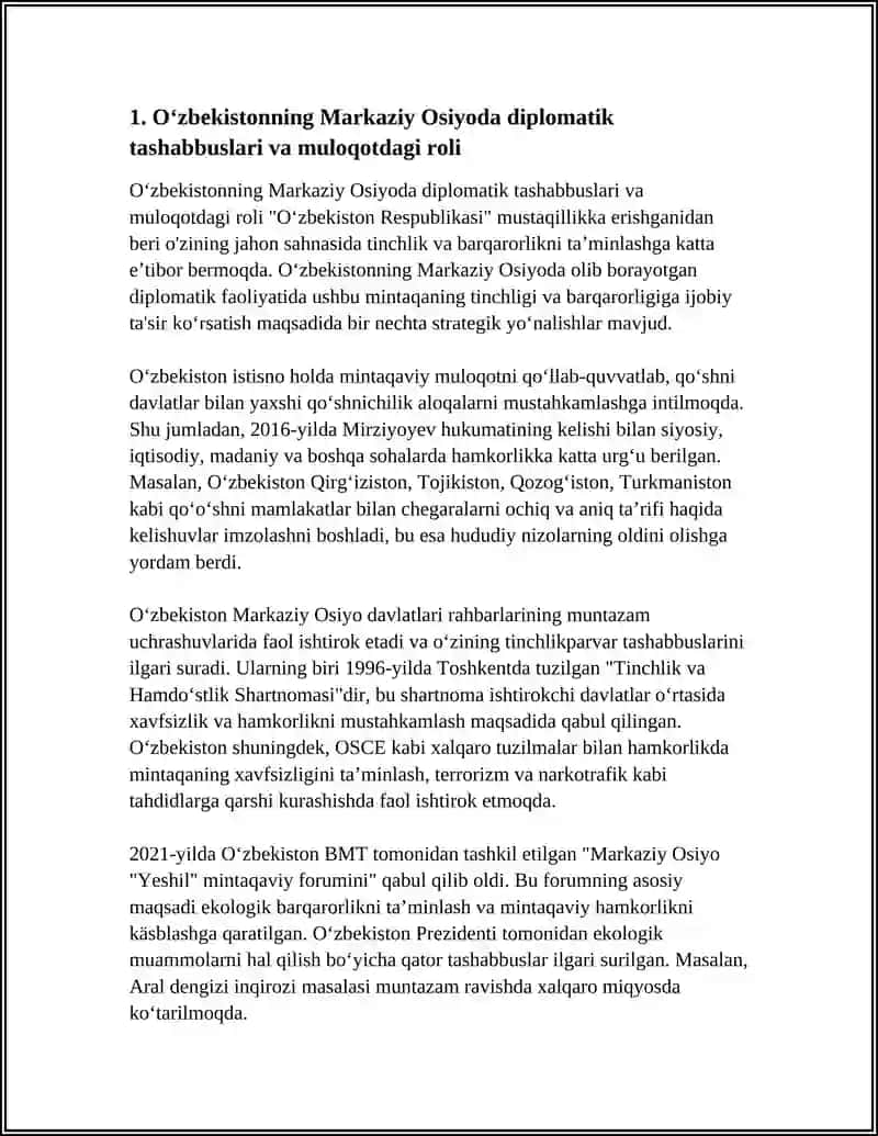 O‘zbekistonning Markaziy Osiyoda Tinchlik va Barqarorlikni Ta'minlashdagi O‘rni 3
