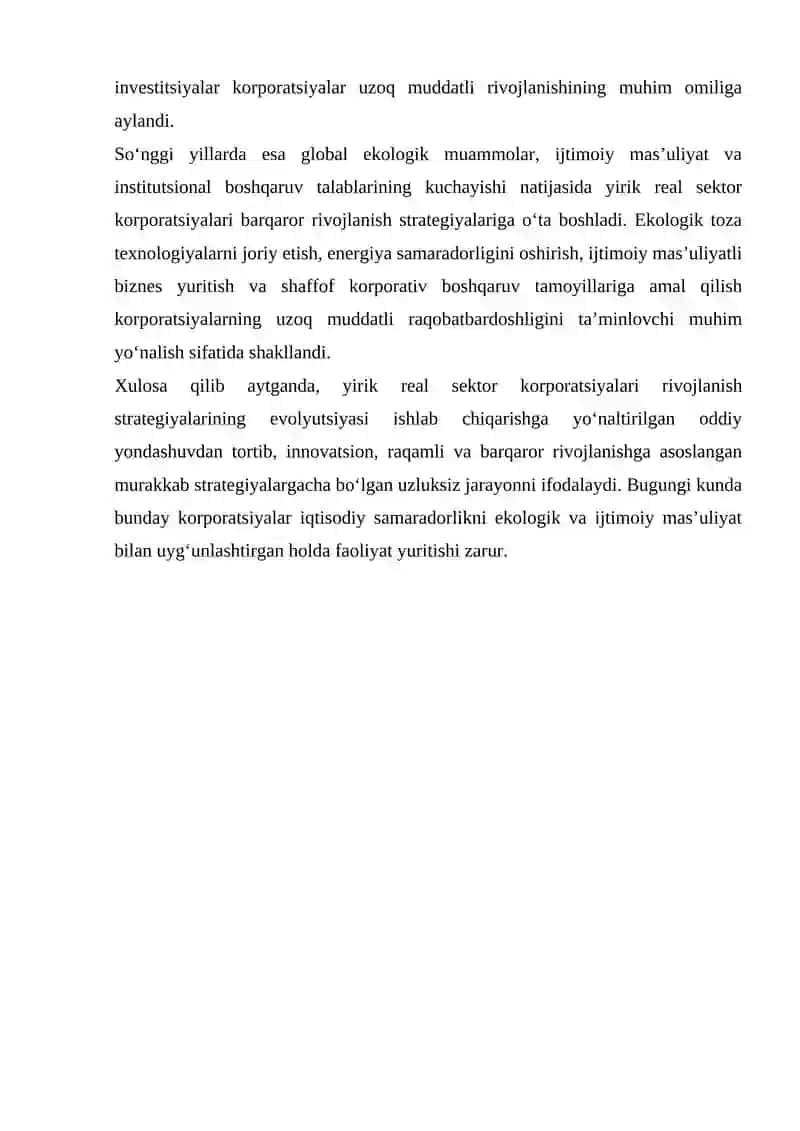 Yirik real sektor korporatsiyalari rivojlanish strategiyalari 3
