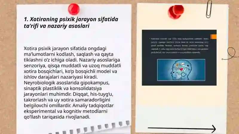 Xotiraning psixik jarayon sifatida o'rganilishi 3