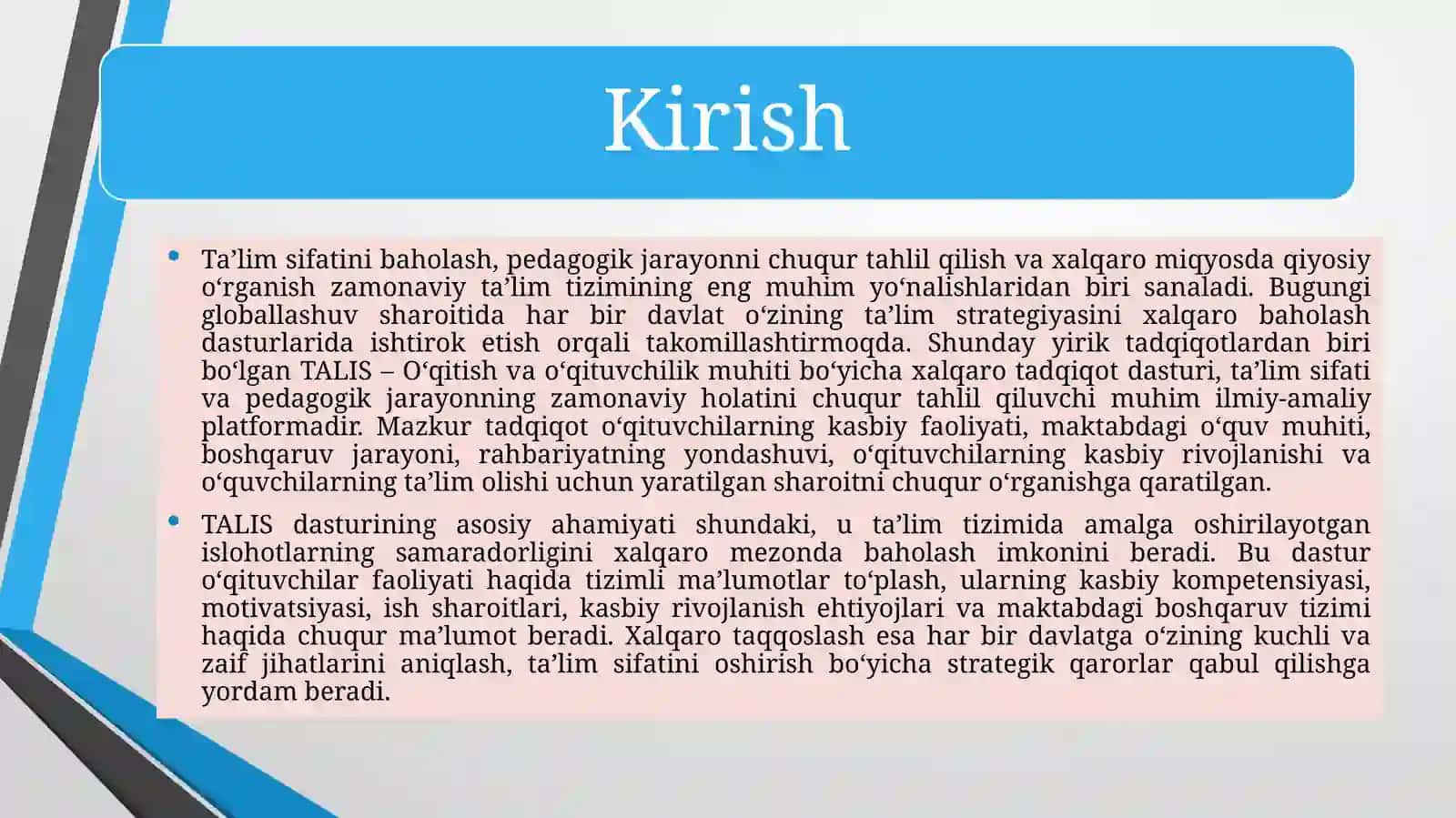 TALIS xalqaro baholash dasturlari to’g’risida asosiy ma’lumotlar 3