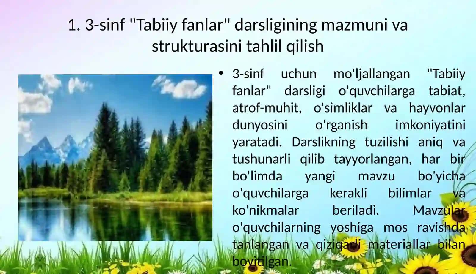 "3-sinf 'Tabiiyfanlar'darsliginitahlilqilishvataqrizyozish" 3