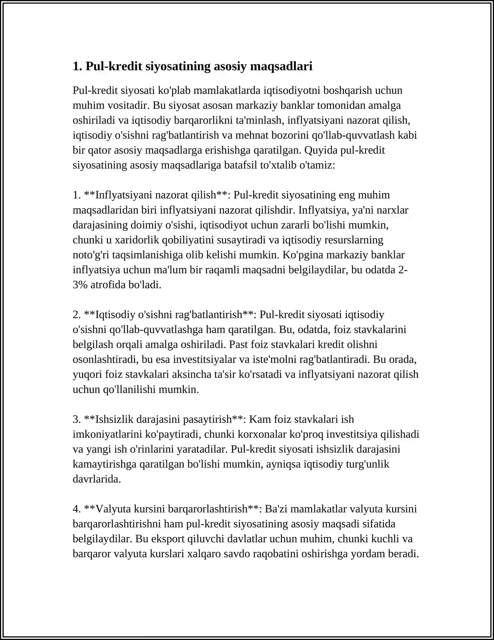 MUSTAQIL ISH Mavzu: O'ZBEKISTON RESPUBLIKASIDA PUL-KREDIT SIYOSATI 3