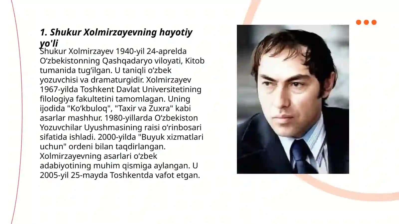 Shukur Xolmirzayev hayoti va ijodi. Asarlari tahlili 3