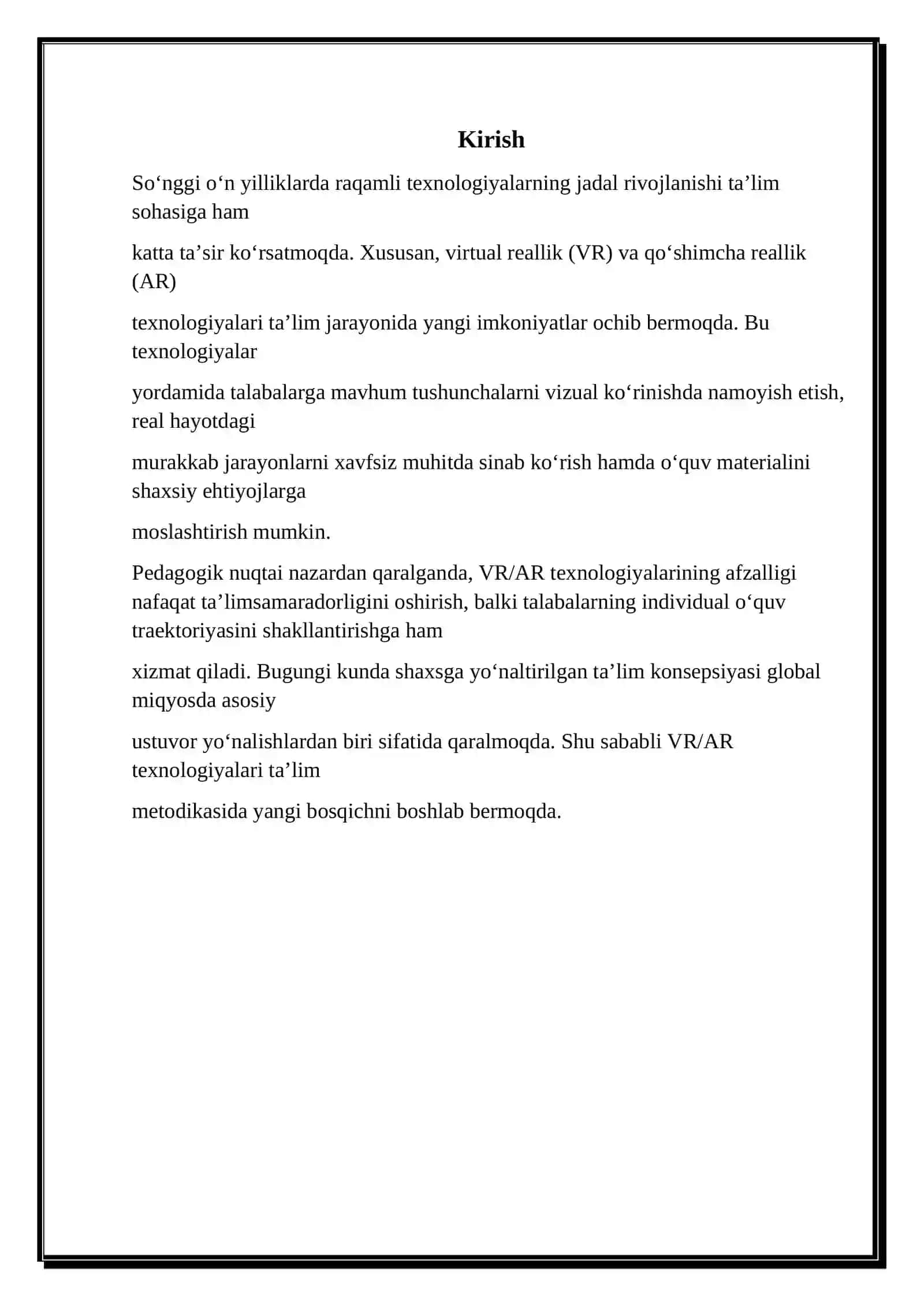 Virtual reallik (VR) texnologiyalari va ta'lim jarayonida qo'llanilishi. 3