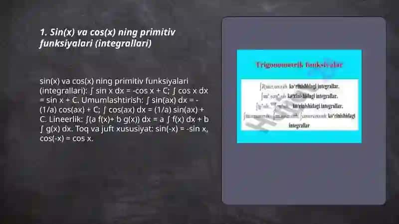 Trigonometrik funksiyalarni integrallash 3