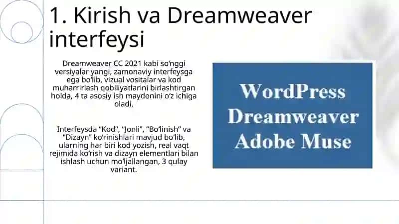 Adobe Dreamweaverdan dasturidan foydalanish 3