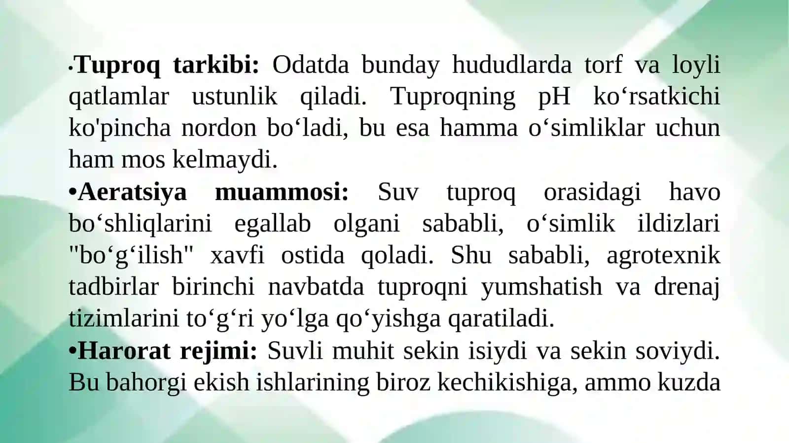 Botqoqlashgan va suvli muhitda dorivor oʻsimliklarni yetishtirish texnologiyasi 3