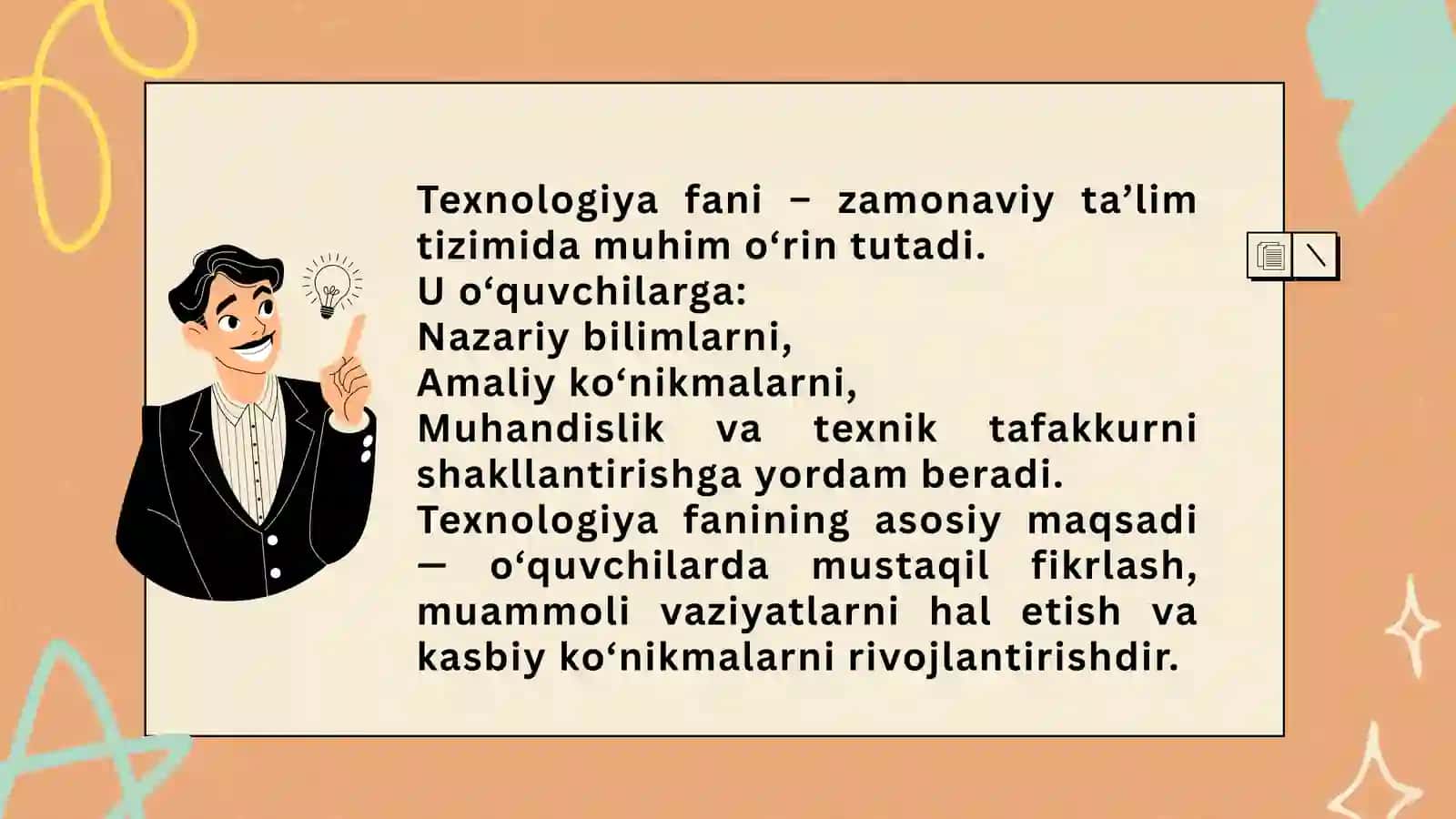 Texnologik ta'lim metodikasi fanidan tayyorlagan taqdimoti 3