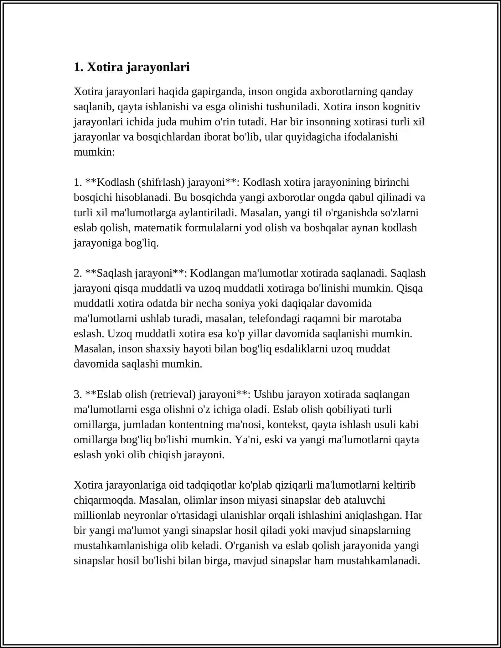 XOTIRA JARAYONI,ESGA TUSHIRISH,ESDA SAQLASH,UNITISH 3
