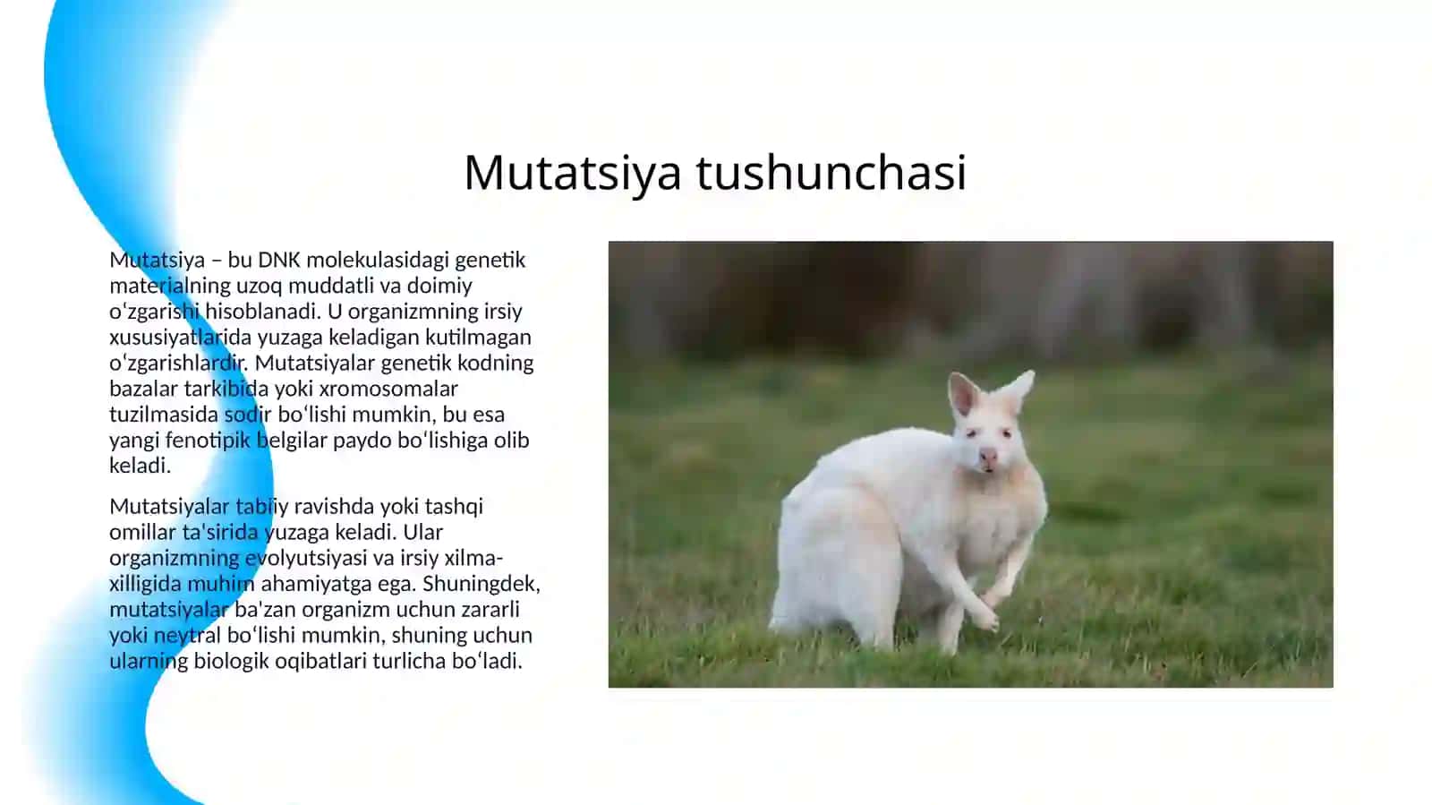 MUTATSIYALAR SABABLARI,SHAKLLARI, AHAMIYATI, BIOLOGIK OQIBATLARI 3