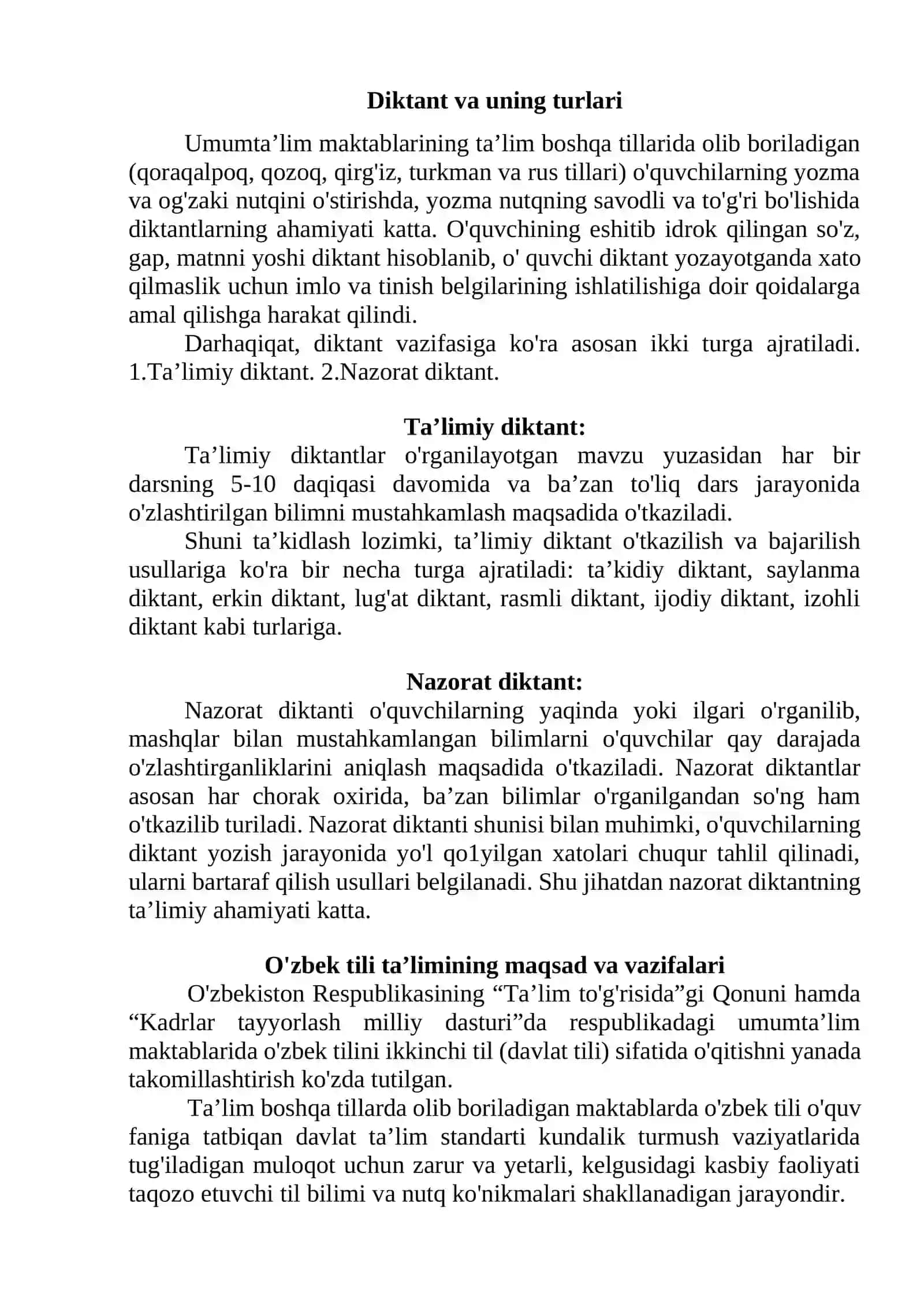“Diktantlar to’plami”. Umumta’lim maktablari 5-9 sinflar metodik qo’llanma 3
