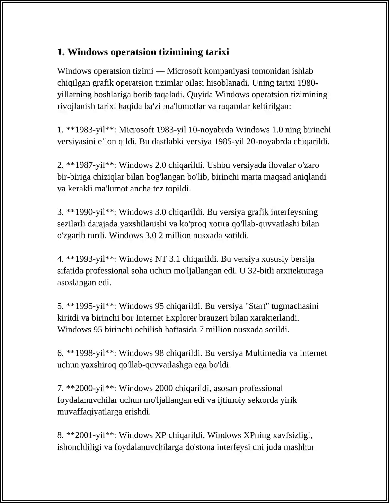 MUSTAQIL ISH Mavzu: WINDOWS OPERATSION TIZIM 3