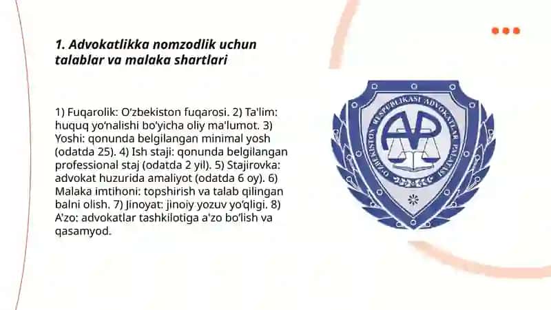 Advokatlik maqomini olish va toʻxtatib turish 3