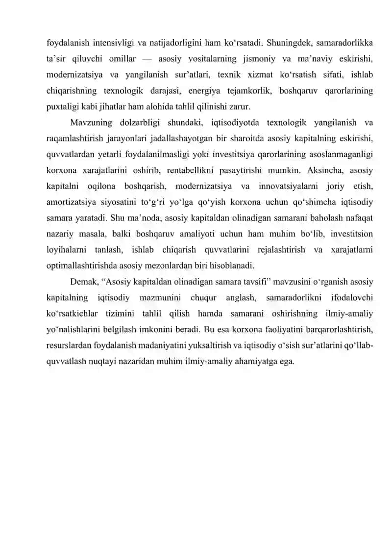 Asosiy kapitaldan olinadigan samara tavsifi 3