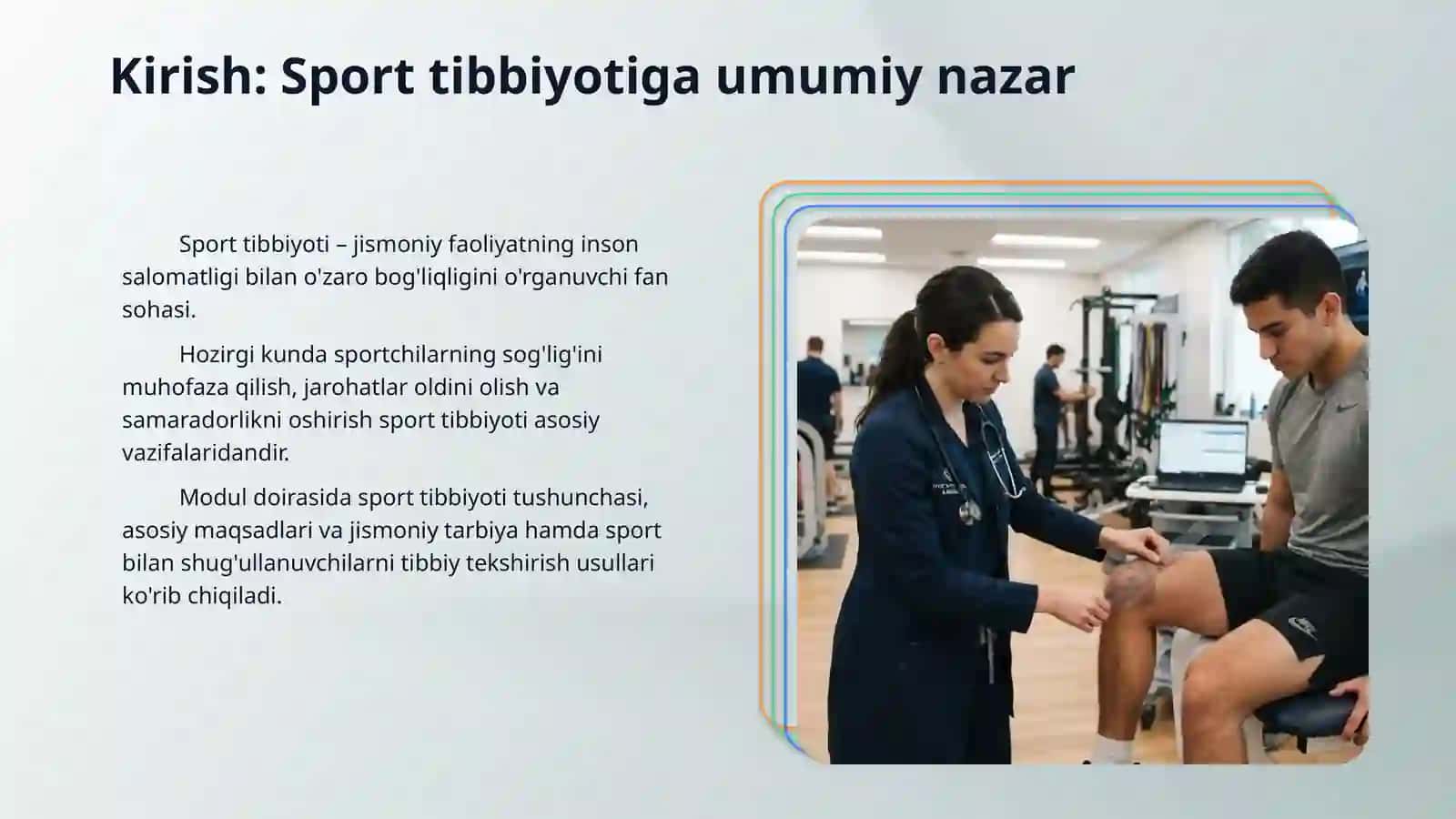 "Sport tibbiyoti"moduli, tushunchasi va vazifalari. Jismoniy 3