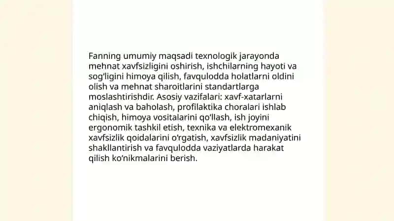 Texnologik jarayonda mehnat faoliyati xavfsizligi 3
