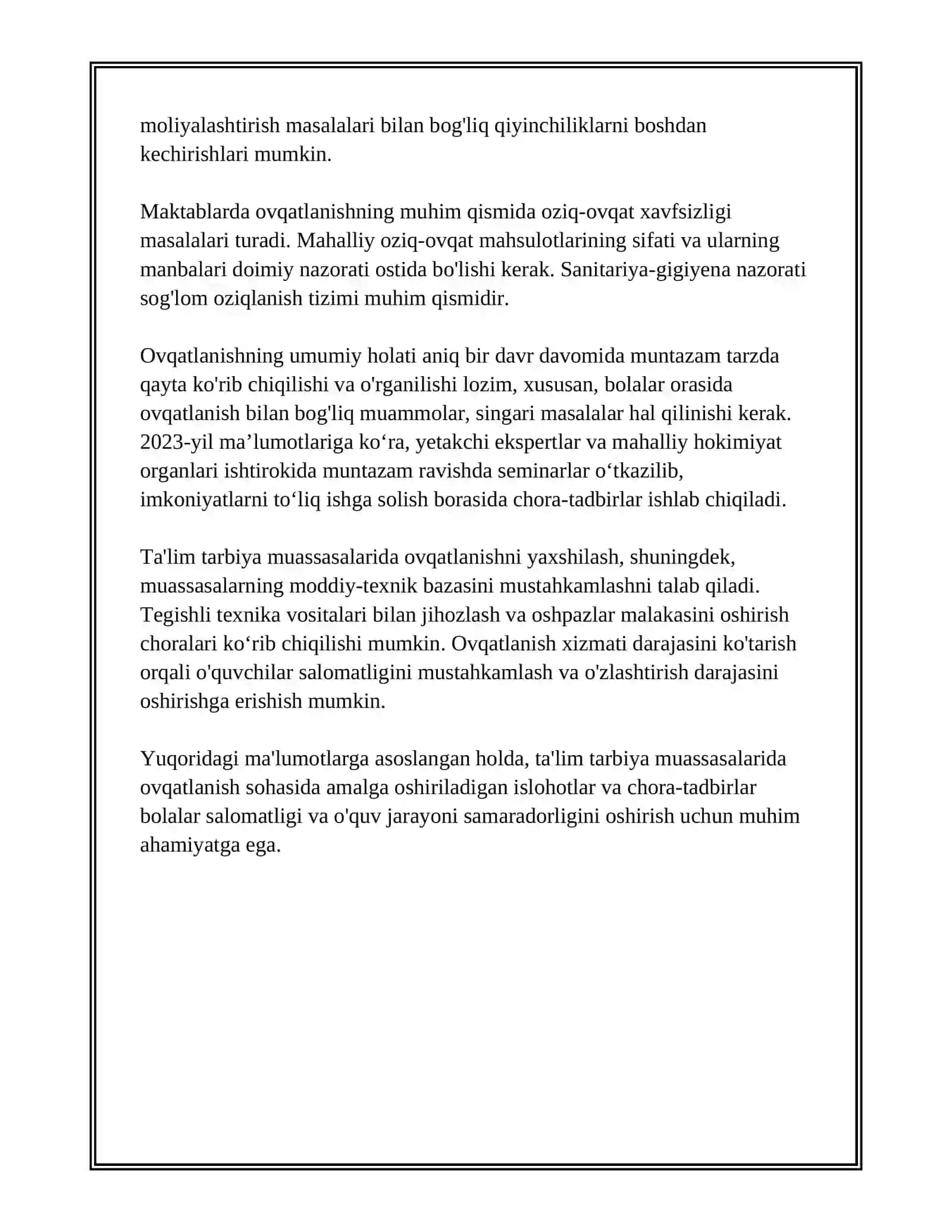 TAʼLIM TARBIYA MUASSASALARIDA OVQATLANISHINI TAHLIL QILISH 3