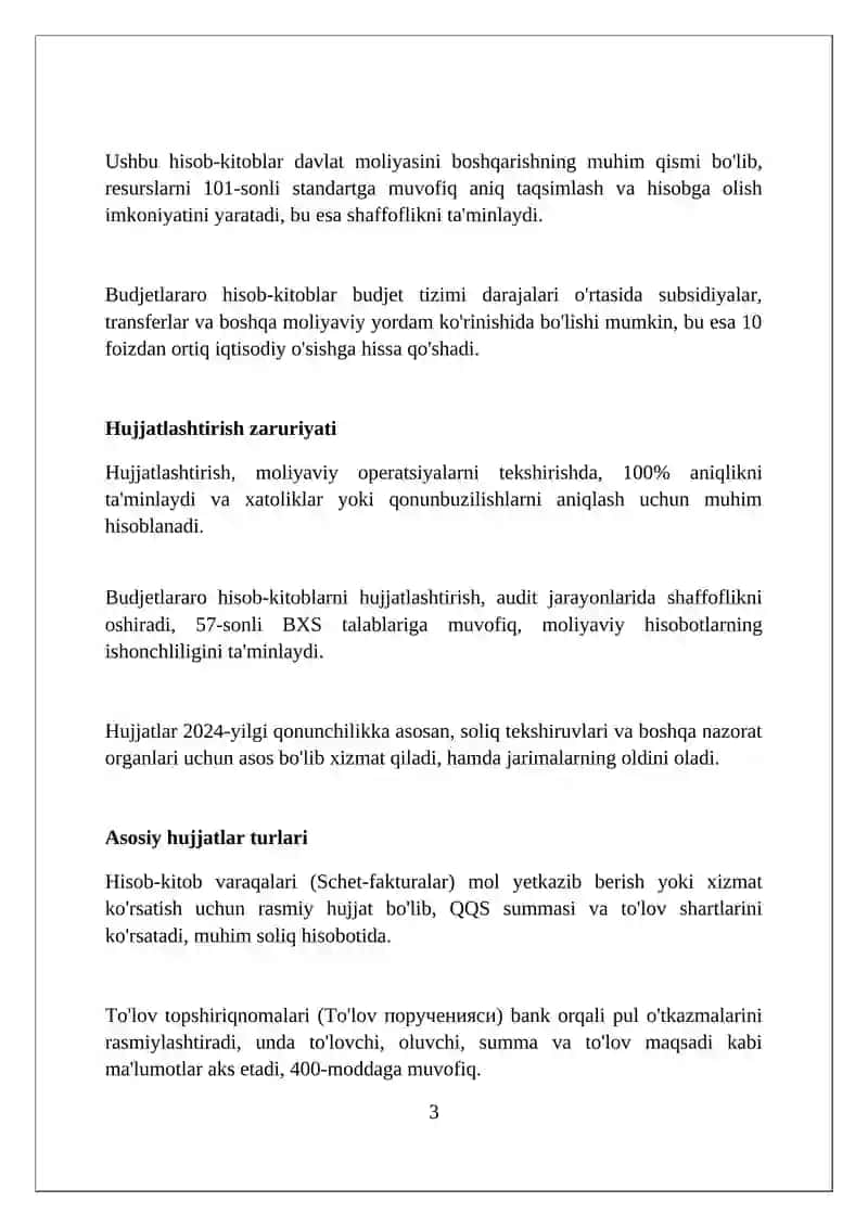 Budjetlararo o'zaro hisob-kitoblarni hujjatlashtirish va hisob registrlarida aks ettirish 3