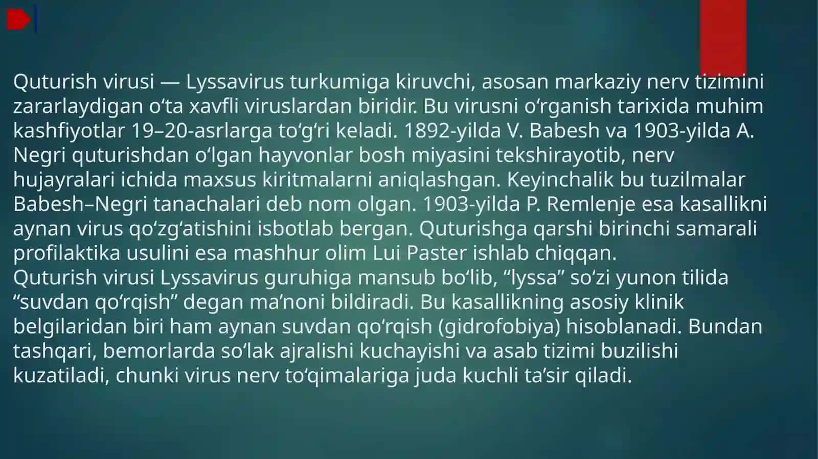 GERPES VIRUSLARI VA RABDOVIRUSLAR. LABARATORIYA TASHXISI VA XARAKTERISTIKASI 3