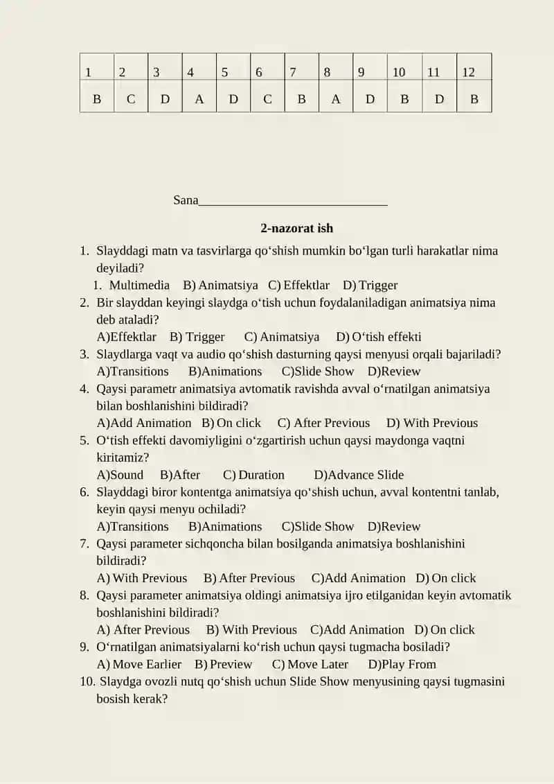 Informatika va axborot texnologiyalari fanidan nazorat ishi daftari 3