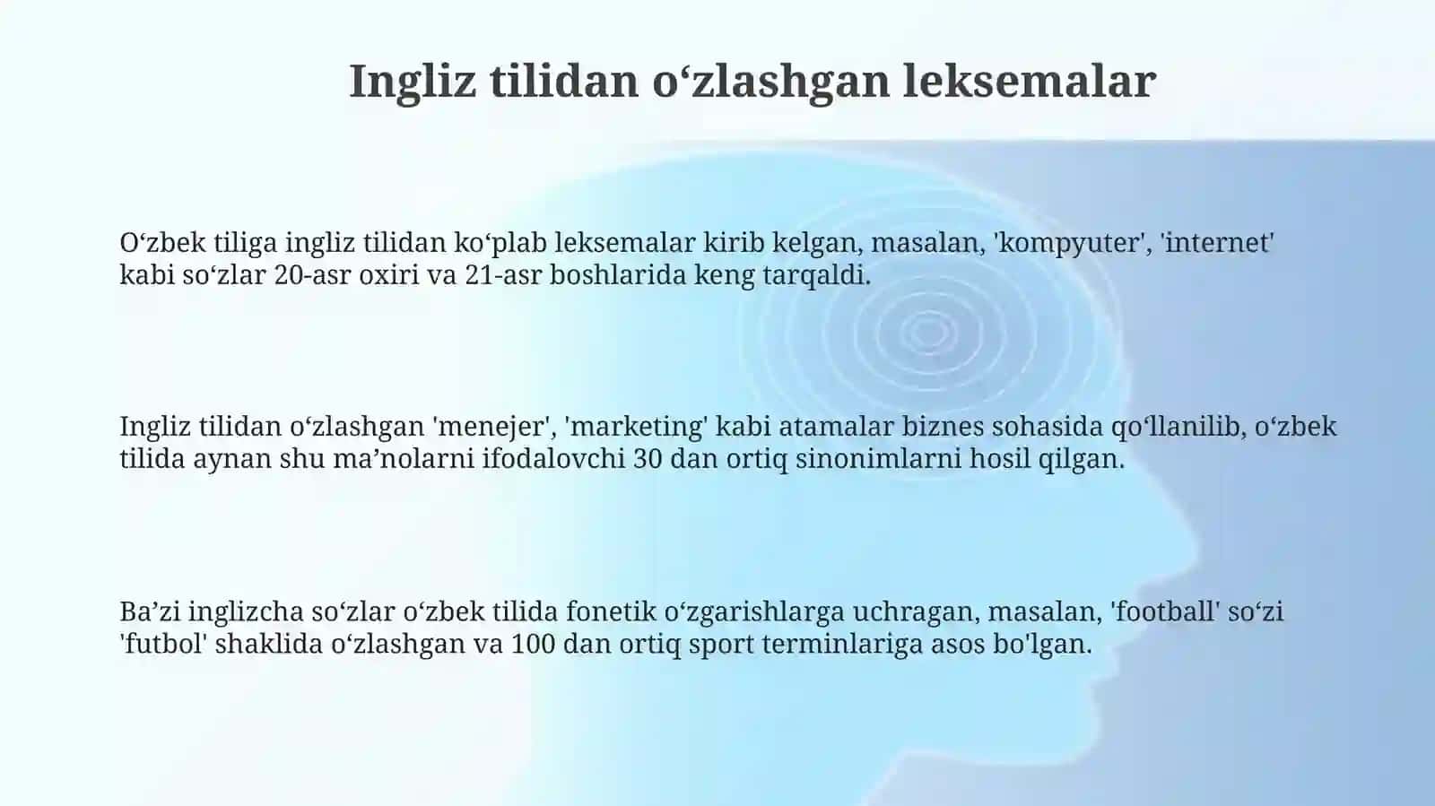 Ingliz tilidan oʻzlashgan leksemalar 3