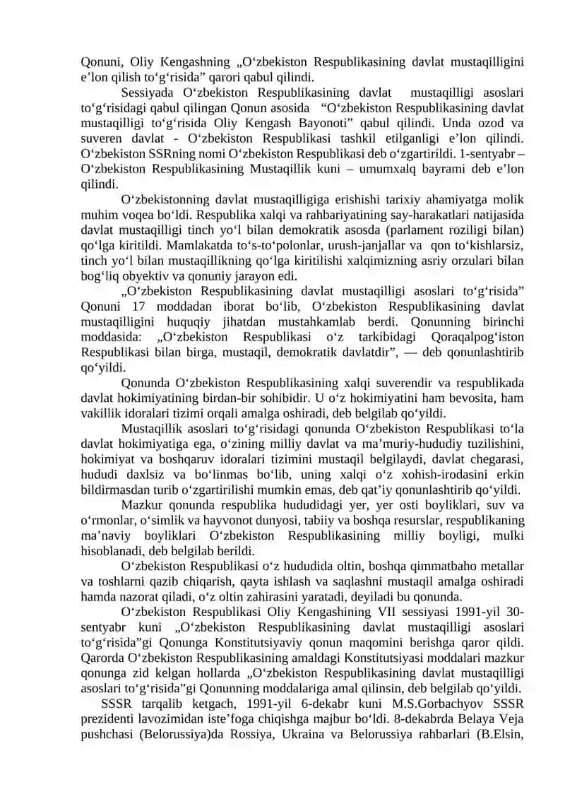 Mustaqil O‘zbekiston Respublikasi tashkil topishining tarixiy ahamiyati. O‘zbekistonning o‘ziga xos istiqlol va taraqqiyot yo‘li 3