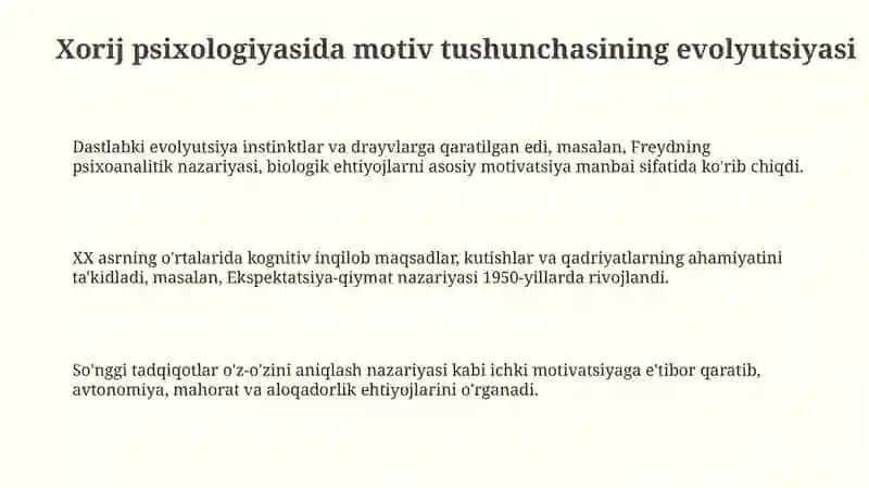 Xorij psixologiyasida motiv va motivatsiya muammosi 3