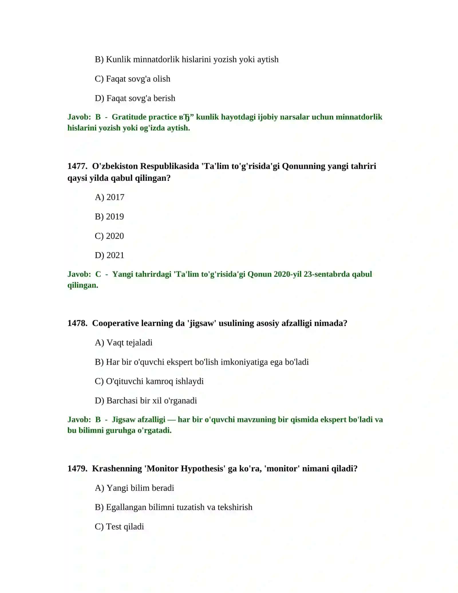 BOSHLANG'ICH TA'LIM O'QITUVCHISI TEST SINOVLARI 3