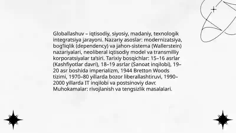 Globallashuv, globalistika va barqaror taraqqiyot jarayonlarining mohiyati 3