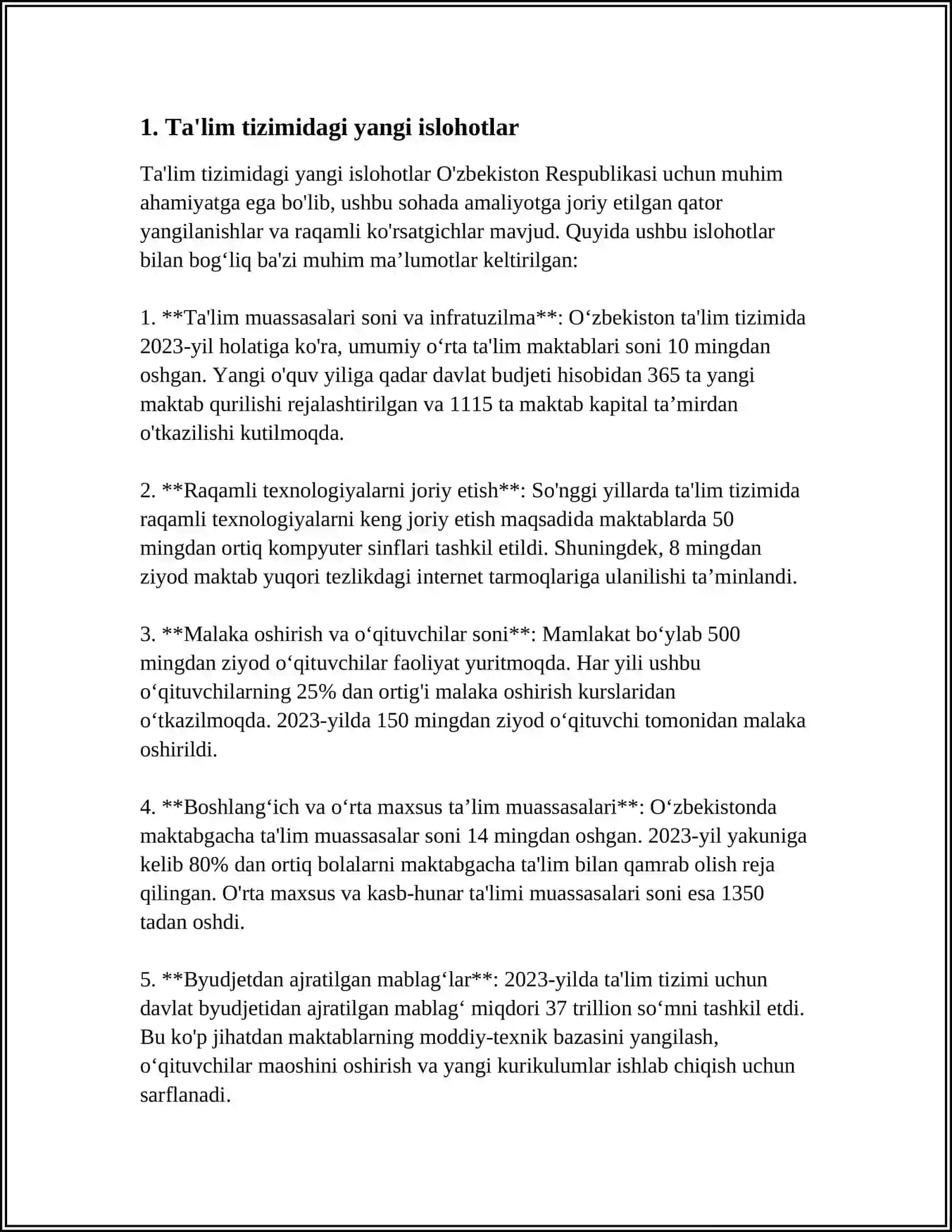 OʻZBEKISTONDA TA'LIM TIZIMIDAGI ISLOHOTLAR VA INNOVATSIYALAR 3